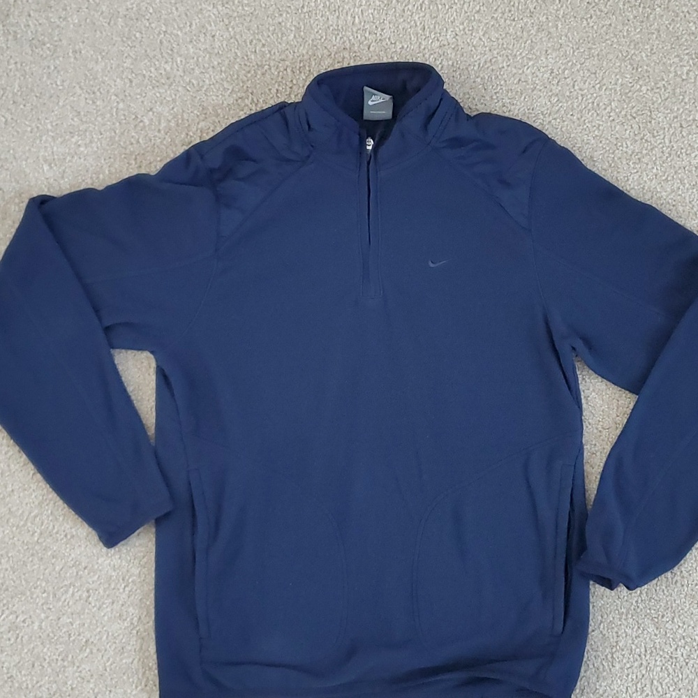 Nike, men's fleece pullover with zipper, navy blue, size small